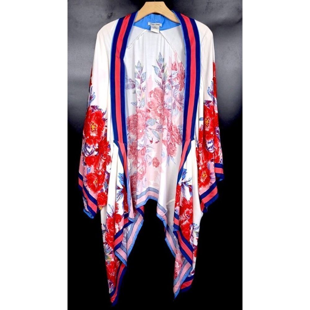 FLYING TOMATO Party for Two Kimono Duster Coverup White Red Floral Medium Large